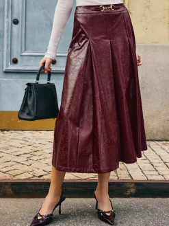 COMMENSE Metal-Detail Pleated Faux Leather Skirt* Skirts|Bottoms