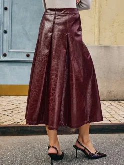 COMMENSE Metal-Detail Pleated Faux Leather Skirt* Skirts|Bottoms