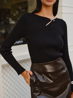 COMMENSE Metal-Detail Ribbed Slim Sweater* Sweater Tops|Sweaters & Cardigans