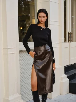 COMMENSE Metal-Detail Ribbed Slim Sweater* Sweater Tops|Sweaters & Cardigans