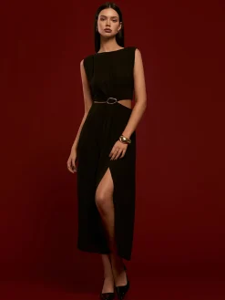 COMMENSE Metal-Ring Cutout Pleated Dress* Casual Dresses|Cocktail & Party Dresses