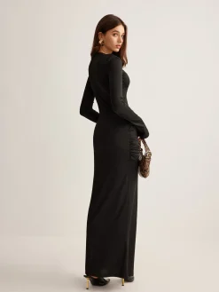 COMMENSE Metal-Ring Pleated Jersey Dress* Black Dresses|Cocktail & Party Dresses