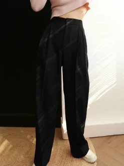 COMMENSE Middle Waist Pleated Tape Pants* Long Sleeve Sets|Pants