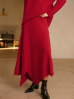 COMMENSE Mid-Waist Asymmetrical Sweater Skirt* Knitwear|Matching Sets