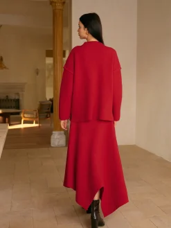 COMMENSE Mid-Waist Asymmetrical Sweater Skirt* Knitwear|Matching Sets
