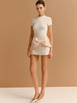 COMMENSE Mid-Waist Bow Decor A-Line Mini Skirt* Bottoms