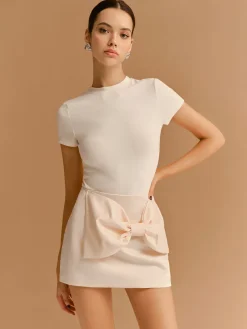 COMMENSE Mid-Waist Bow Decor A-Line Mini Skirt* Bottoms