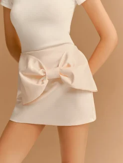 COMMENSE Mid-Waist Bow Decor A-Line Mini Skirt* Bottoms