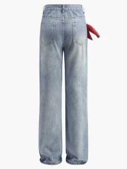 COMMENSE Mid-Waist Bow-Decor Denim Jeans* Denim|Bottoms