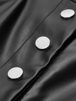 COMMENSE Mid-Waist Button PU Leather Pants* Pants|Bottoms