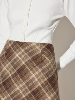 COMMENSE Mid-Waist Checked A-Line Skirt* Bottoms