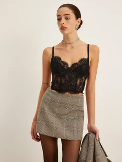COMMENSE Mid-Waist Checked A-Line Skirt* Skirts|Matching Sets