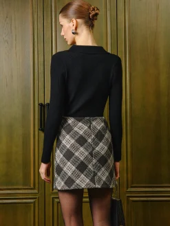 COMMENSE Mid-Waist Checked Zipper Mini Skirt* Bottoms