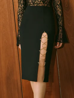 COMMENSE Mid-Waist Circle-Ring Split Skirt* Bottoms