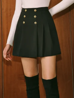 COMMENSE Mid-Waist Metal-Detail Pleated Skirt* Bottoms