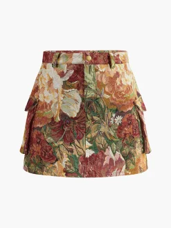 COMMENSE Mid-Waist Pockets Floral Skirt* Bottoms
