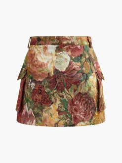 COMMENSE Mid-Waist Pockets Floral Skirt* Bottoms