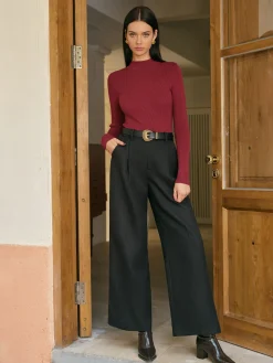 COMMENSE Mid-Waist Tweed Pants Without Belt* Bottoms