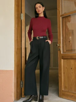 COMMENSE Mid-Waist Tweed Pants Without Belt* Bottoms