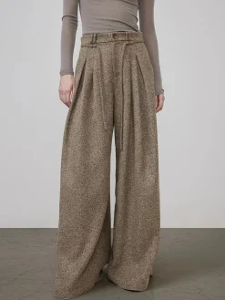 COMMENSE Mid-Waist Tweed Pleated Wide-Leg Pants* Bottoms