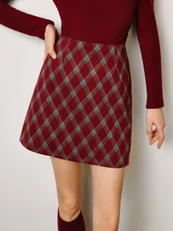 COMMENSE Mid-Waist Tweed Zipper Skirt* Bottoms