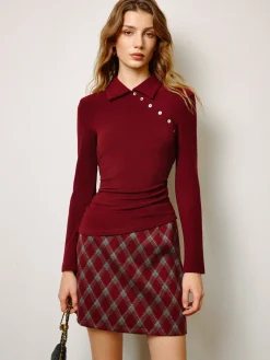 COMMENSE Mid-Waist Tweed Zipper Skirt* Bottoms