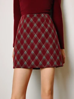 COMMENSE Mid-Waist Tweed Zipper Skirt* Bottoms