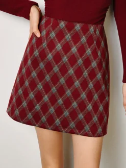 COMMENSE Mid-Waist Tweed Zipper Skirt* Bottoms