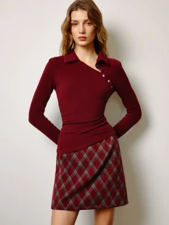 COMMENSE Mid-Waist Tweed Zipper Skirt* Bottoms