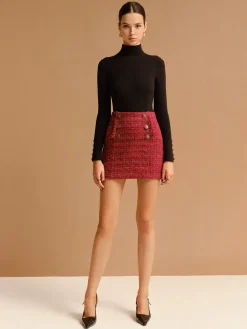 COMMENSE Mid-Waist Tweed Zipper Skirt* Skirts|Bottoms