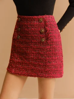 COMMENSE Mid-Waist Tweed Zipper Skirt* Skirts|Bottoms