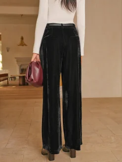 COMMENSE Mid-Waist Velvet Pants Without Belt* Bottoms