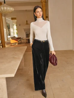 COMMENSE Mid-Waist Velvet Pants Without Belt* Bottoms