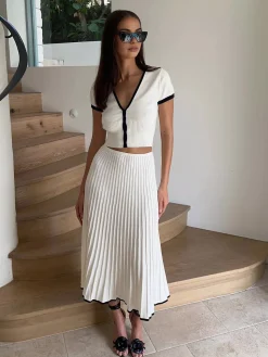 COMMENSE Minimalism Contrast Trim Sweater Skirt Set* Sweater Tops|Skirts