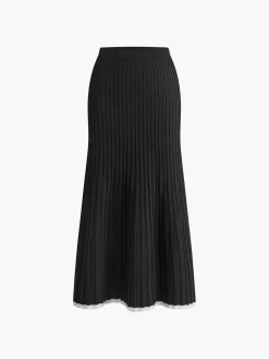 COMMENSE Minimalism Contrast Trim Sweater Skirt Set* Sweater Tops|Skirts