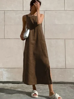 COMMENSE Minimalism Cotton Cami Long Dress* Casual Dresses|Vacation Dresses