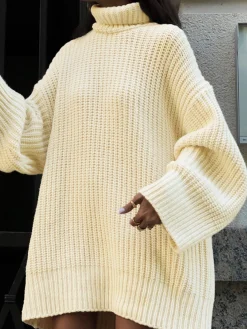 COMMENSE Minimalism Turtleneck Short Sweater Dress* White Dresses|Sweater Dresses