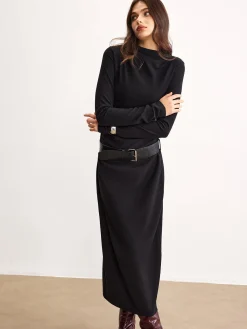 COMMENSE Minimalist Belted Jersey Dress* Black Dresses|Work Dresses