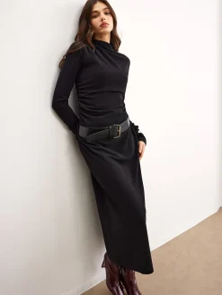 COMMENSE Minimalist Belted Jersey Dress* Black Dresses|Work Dresses
