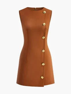 COMMENSE Minimalist Button Tank Dress* Black Dresses|Casual Dresses