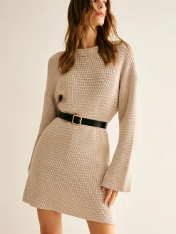 COMMENSE Minimalist Crew Neck Sweater Without Belt* White Dresses|Sweater Dresses
