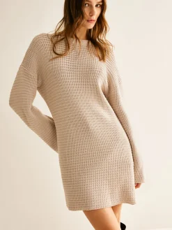 COMMENSE Minimalist Crew Neck Sweater Without Belt* White Dresses|Sweater Dresses