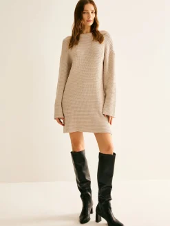 COMMENSE Minimalist Crew Neck Sweater Without Belt* White Dresses|Sweater Dresses