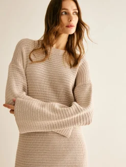 COMMENSE Minimalist Crew Neck Sweater Without Belt* White Dresses|Sweater Dresses
