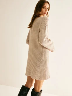 COMMENSE Minimalist Crew Neck Sweater Without Belt* White Dresses|Sweater Dresses