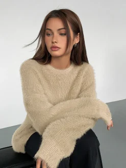 COMMENSE Minimalist Fuzzy Pullover Sweater* Sweater Tops|Sweaters & Cardigans