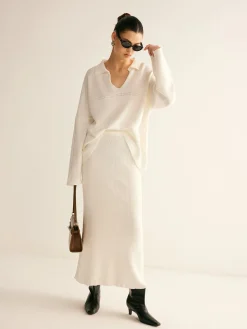 COMMENSE Minimalist Knit Midi Skirt Set* Skirt Sets|Long Sleeve Sets
