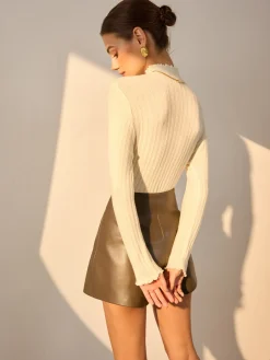 COMMENSE Minimalist Lettuce Trim Mock Neck Knit Top* Sweater Tops|Sweaters & Cardigans