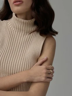 COMMENSE Minimalist Mock Neck Rib Tank Top* Sweater Vests|Sweaters & Cardigans