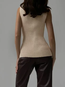 COMMENSE Minimalist Mock Neck Rib Tank Top* Sweater Vests|Sweaters & Cardigans